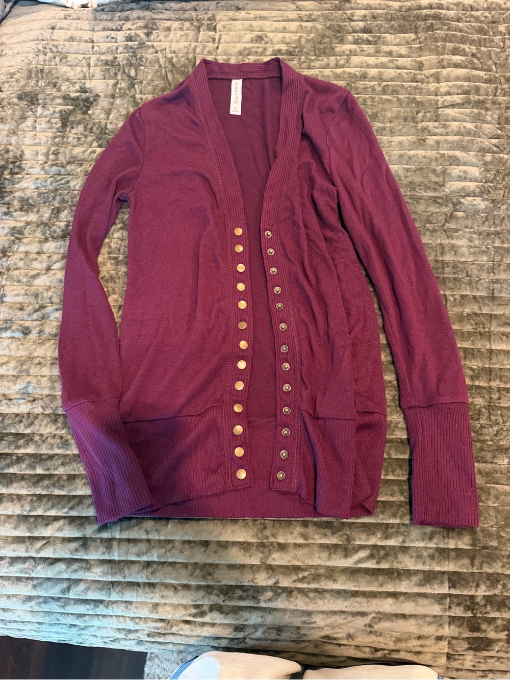 Zenana Outfitters Burgundy Snap Front Cardigan Size Small Longline Sweater
